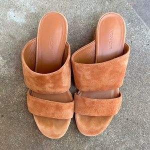 Vince Benetta Suede Block Heel Slide Sandal in Cognac / Rust / Orange - EU 37.5